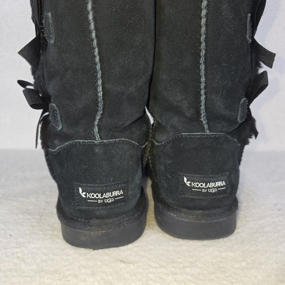 Koolaburra By Ugg Victoria Girls Size 3 Black Suede Fur Lined With Bows #1090330 - Picture 5 of 8